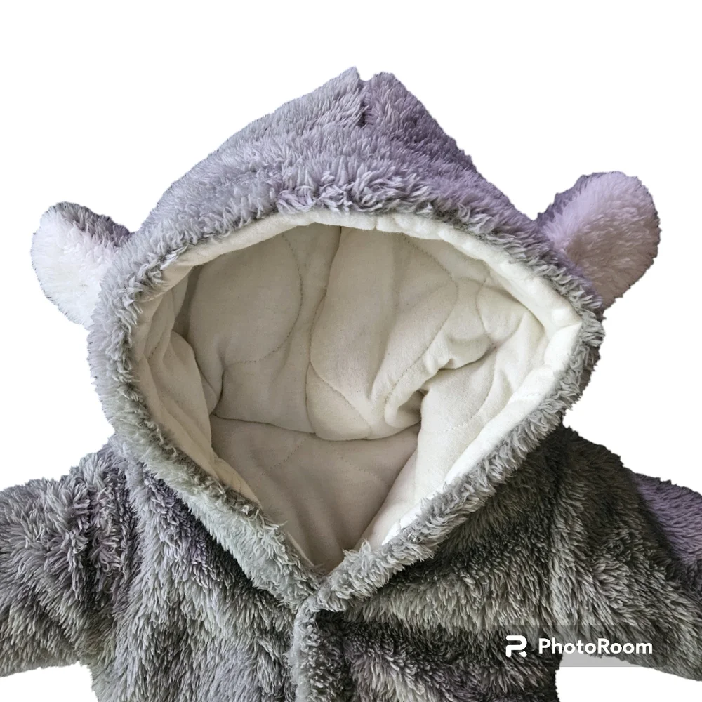 Baby Fleece Baby 0-3M Bear Grey Footed Hooded Snowsuit Winter Bunting Sherpa